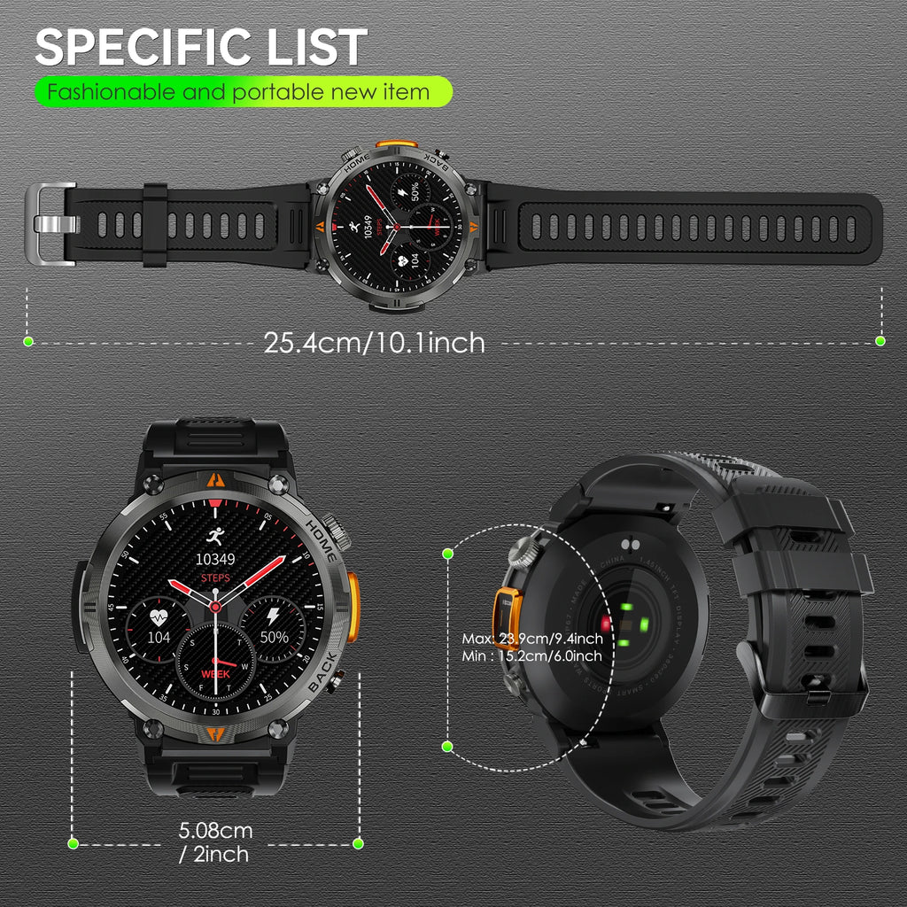 LaNikar 2025 KE3 Bluetooth Call Smart Watch Men Full Touch Screen Health Monitor With  steel ring Men SmartWatch For IOS Android
