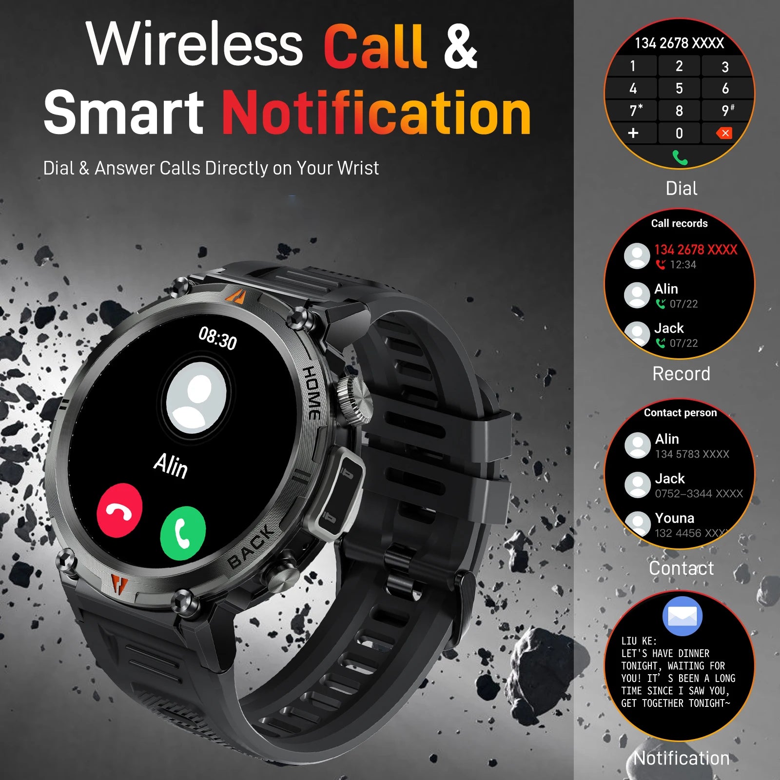 LaNikar 2025 KE3 Bluetooth Call Smart Watch Men Full Touch Screen Health Monitor With  steel ring Men SmartWatch For IOS Android