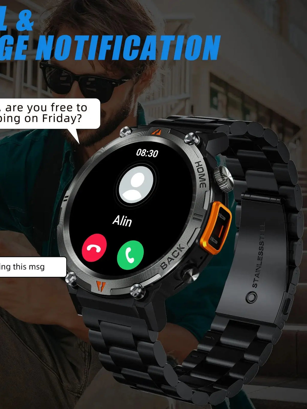 LaNikar 2025 KE3 Bluetooth Call Smart Watch Men Full Touch Screen Health Monitor With  steel ring Men SmartWatch For IOS Android