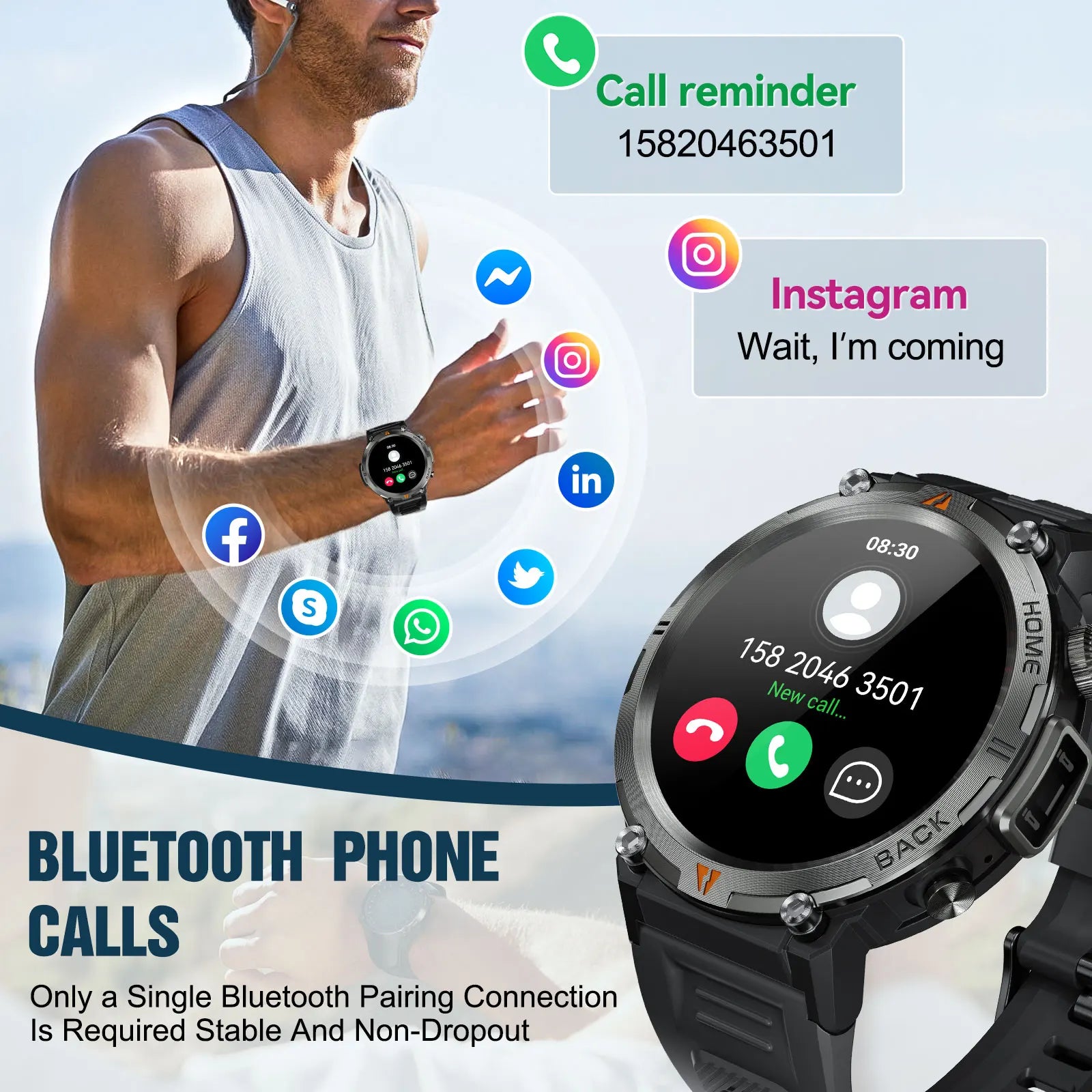 LaNikar 2025 KE3 Bluetooth Call Smart Watch Men Full Touch Screen Health Monitor With  steel ring Men SmartWatch For IOS Android