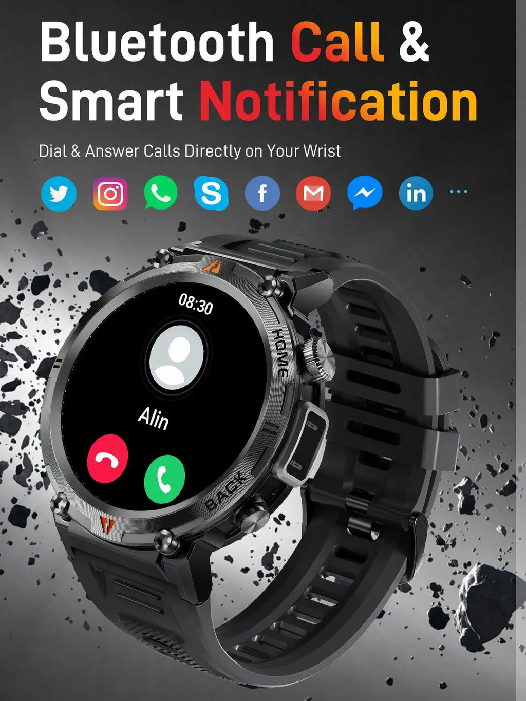LaNikar 2025 KE3 Bluetooth Call Smart Watch Men Full Touch Screen Health Monitor With  steel ring Men SmartWatch For IOS Android