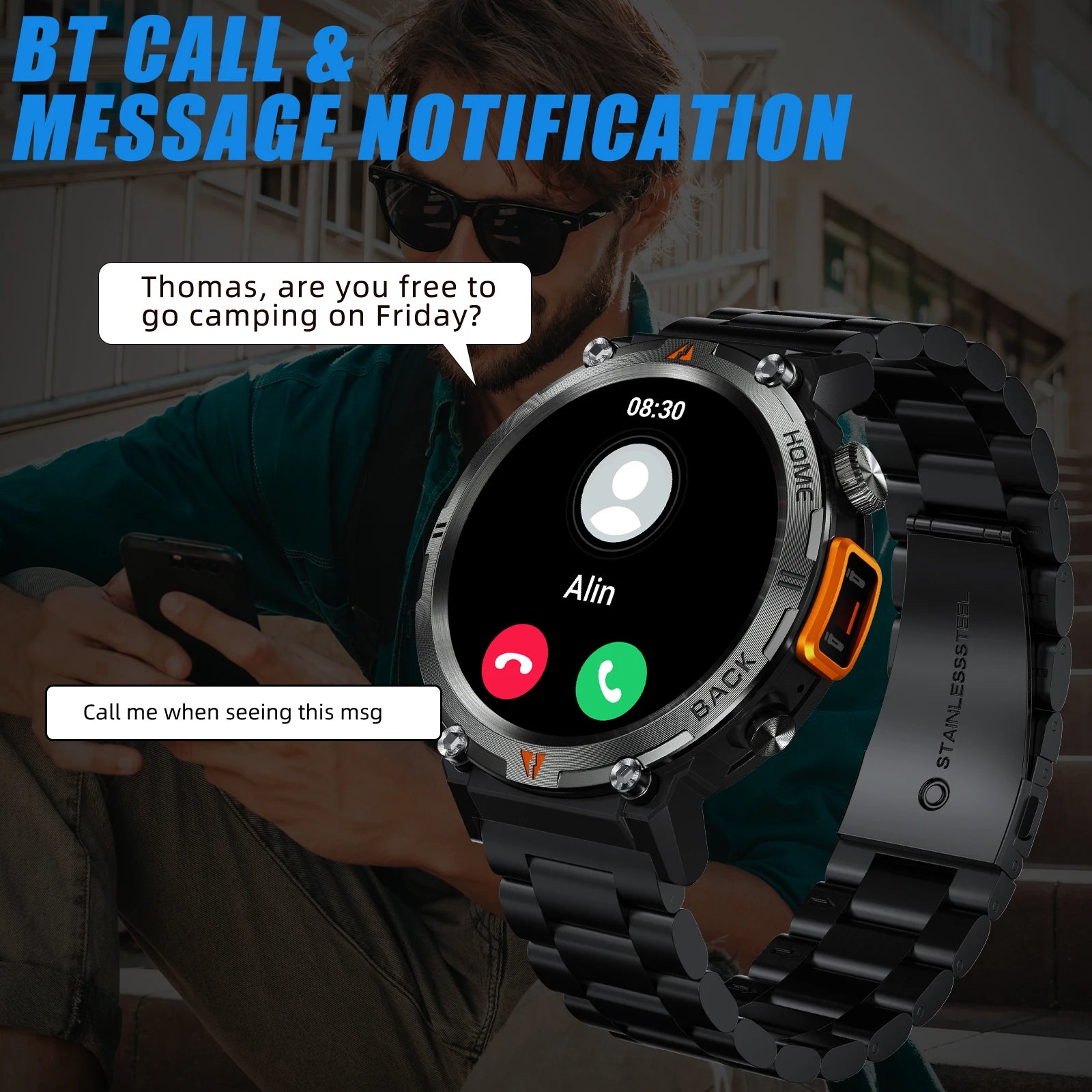 LaNikar 2025 KE3 Bluetooth Call Smart Watch Men Full Touch Screen Health Monitor With  steel ring Men SmartWatch For IOS Android