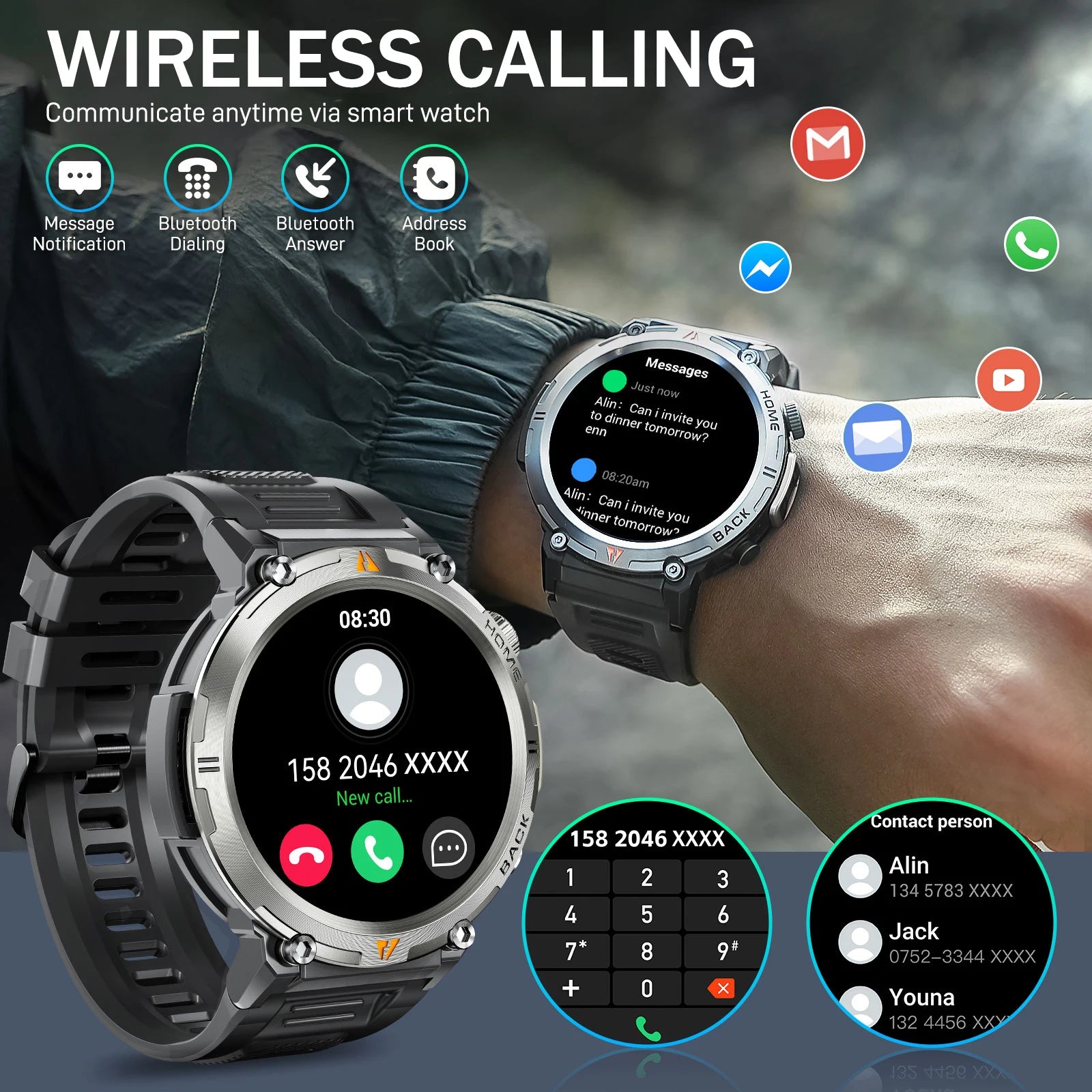 LaNikar 2025 KE3 Bluetooth Call Smart Watch Men Full Touch Screen Health Monitor With  steel ring Men SmartWatch For IOS Android